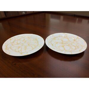 Set Of 2 Vintage Hazel Atlas Porcelain Milk Glass Plates With Gold Splatter Swir